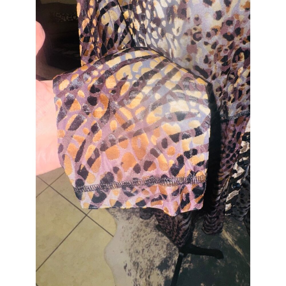 NWT Ali Miles Velour Burnout Mixed Animal Patchwork Print Blouse Artsy Career M - Picture 12 of 13